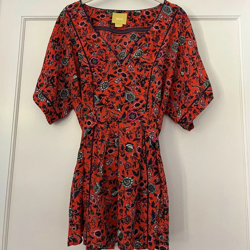 Silk MAEVE Red Floral Anthropologie blouse Sz S - Picture 1 of 5